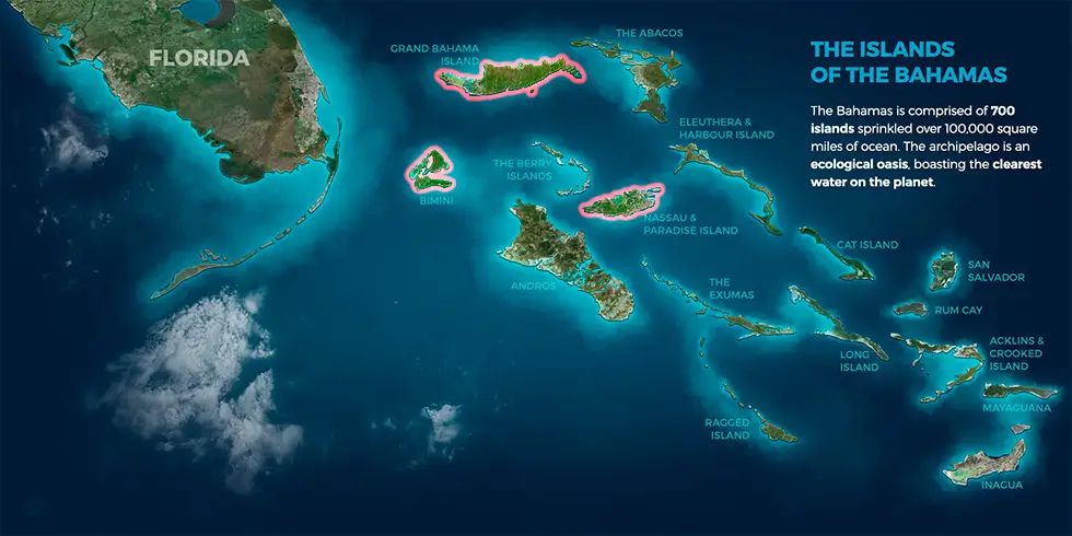 Map of destinations in The Bahamas | By Hotel411.com